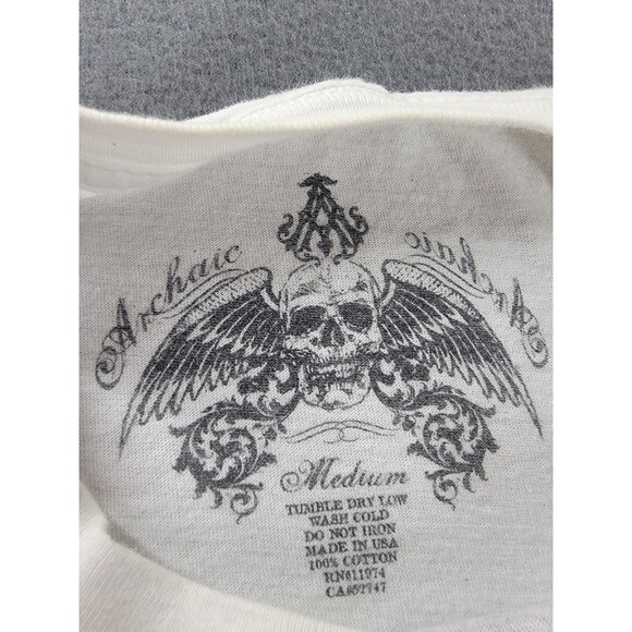 Archaic Shirt Mens Medium White Skull Wings Graphic Made USA Short Sleeve Tee - Picture 2 of 10
